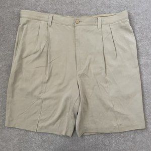 Jamaica Jaxx Shorts Mens 40 Khaki Beige 100% Silk Pleated 9.5” Inseam Dress